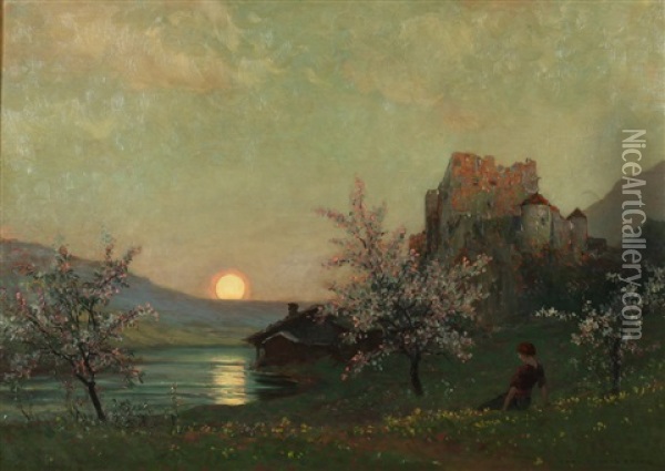 Sunset Over Water Oil Painting - Karl Ludwig Prinz