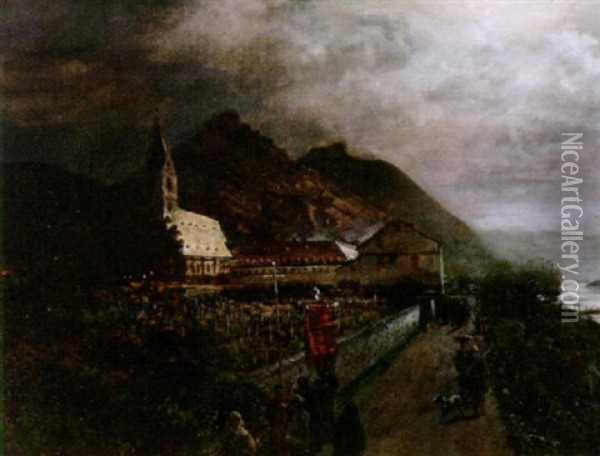 Wallfahrt Zum Kloster Bornhofen Am Rhein Oil Painting - Oswald Achenbach