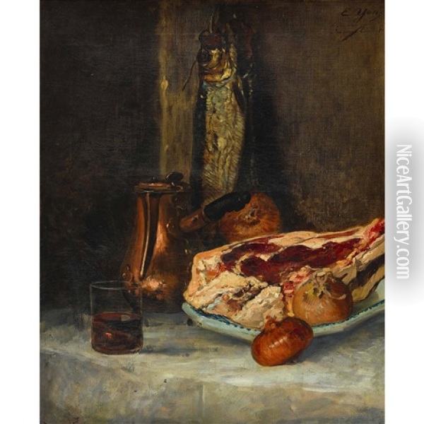 Stillleben Mit Fisch Und Fleisch Oil Painting - Edmond Charles Joseph Yon