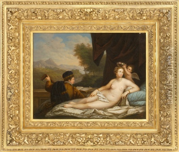 Venus And The Lute Player Oil Painting - John Beigel