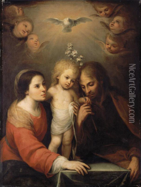 The Holy Family Oil Painting - Juan Simon Gutierrez