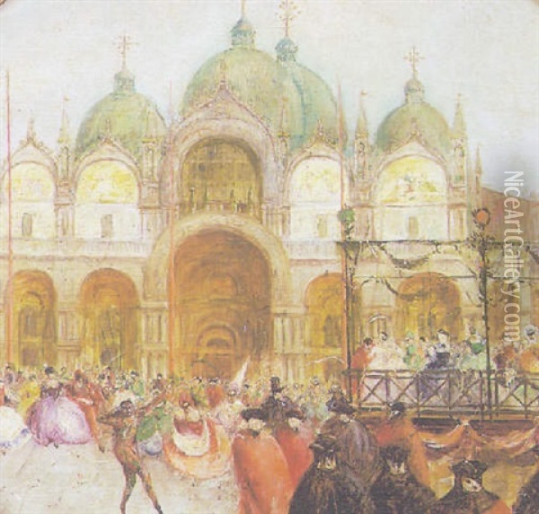 Carnevale In Piazza San Marco Oil Painting - Giuseppe Ponga