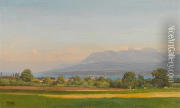 Ansicht Des Genfersees Im Sommer Oil Painting - Jean Philippe George-Julliard