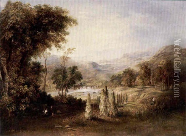 Figures Working In A River Valley Oil Painting - Robert Scott Duncanson
