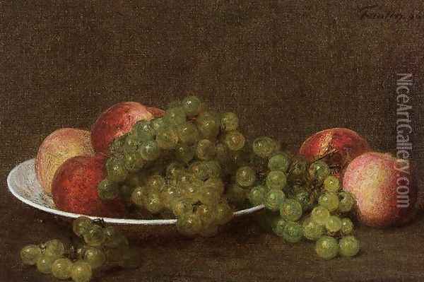 Peaches and Grapes Oil Painting - Ignace Henri Jean Fantin-Latour