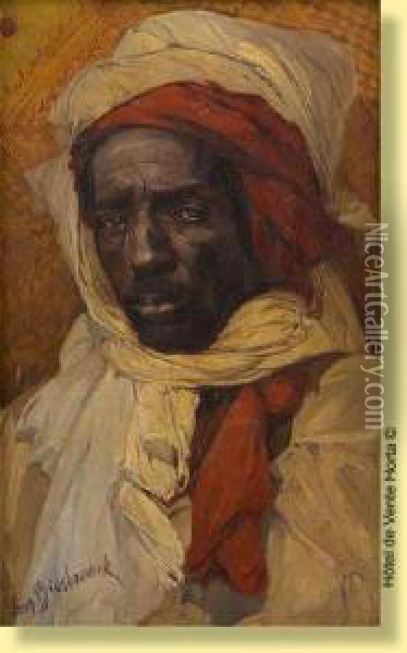 L'homme Au Turban Oil Painting - Jules Van Biesbroeck