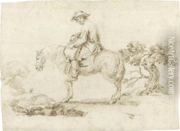 A Man On A Horse With A Gnarled Tree Beyond Oil Painting - Stefano della Bella