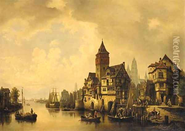 An active canal Oil Painting - Hermann Meyerheim