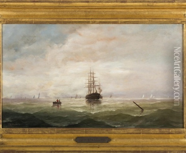Ship Heading Into A Harbor Oil Painting - J.W. Stancliff