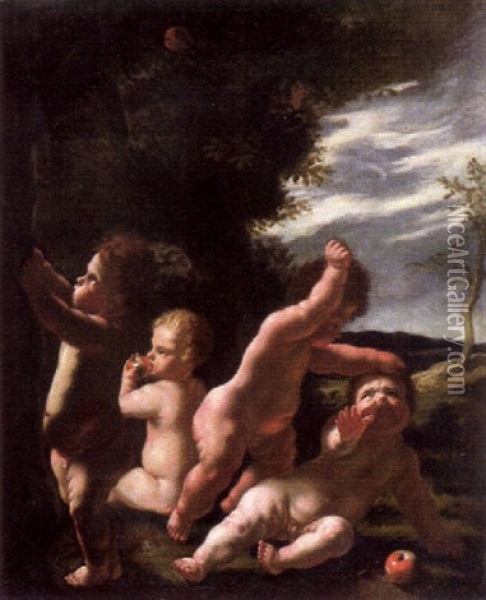 Putti Bei Der Apfelernte Oil Painting - Domenico Piola