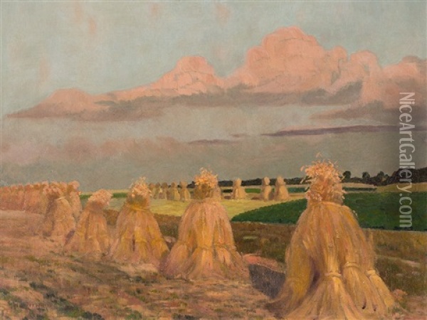 Haystacks Oil Painting - Gustav Wunderwald