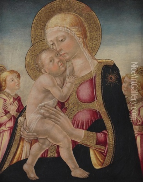 Madonna Mit Kind Und Zwei Engeln (collab. W/workshop) Oil Painting - Neri di Bicci