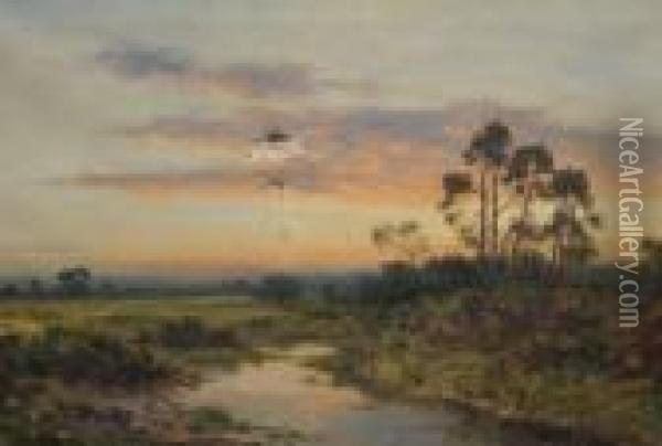 Figuresresting By The Shores Of A Stream At Sunset Oil Painting - Daniel Sherrin