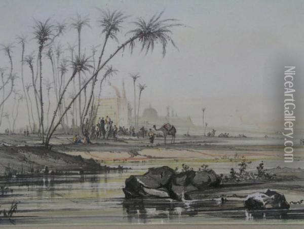 La Halte Au Bord Du Nil Oil Painting - Louis Amable Crapelet