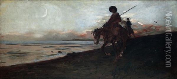 Don Quijote En Barcelona Oil Painting - Cesar Alvarez Dumont