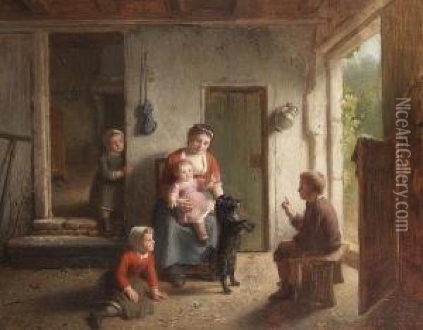 L'education Du Chien Oil Painting - Theodore Bernhard De Heuvel