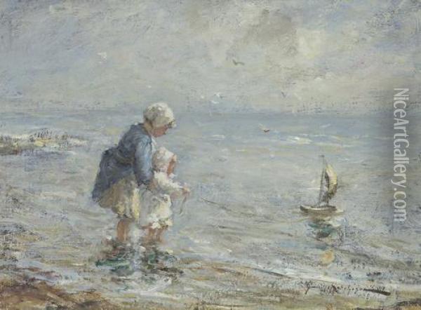 Sailing The Toy Boat Oil Painting - Robert Gemmell Hutchison
