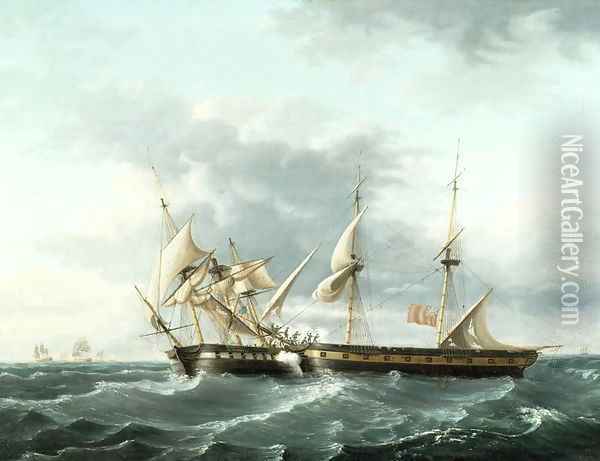 Naval Engagement between USS Wasp and HMS Frolic 1815 Oil Painting - Thomas Birch