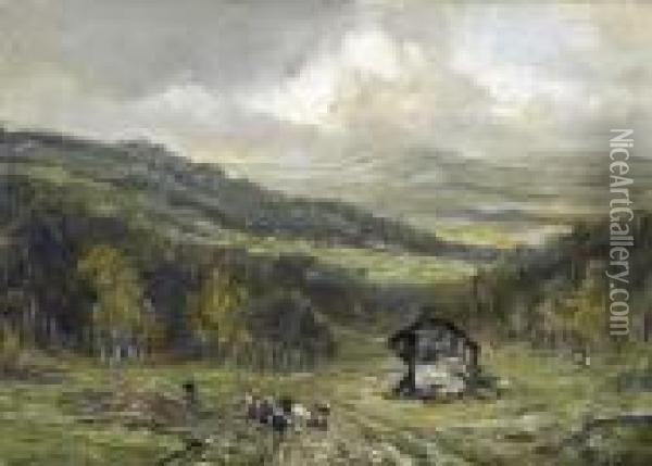 Hugelige Landschaft Mit Staffage. Oil Painting - Louis Apol