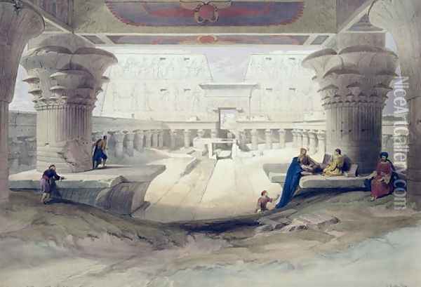 View from under the Portico of Temple of Edfou, Upper Egypt, plate 32 from Volume I of Egypt and Nubia, engraved by Louis Haghe 1806-85 pub. 1846 Oil Painting - David Roberts