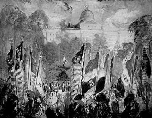 Victory: Celebration Looking To Boston State House Oil Painting - Arthur Clifton Goodwin
