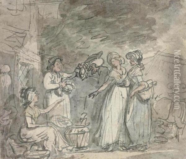 Dr Syntax Bargaining Oil Painting - Thomas Rowlandson
