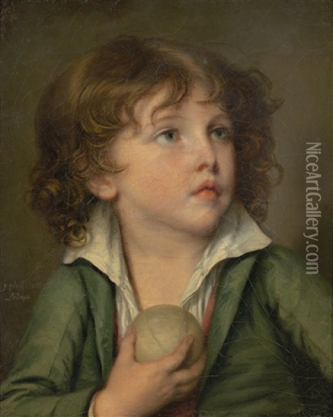Portrait De Jeune Garcon Tenant Une Balle Oil Painting - Jeanne-Philiberte Ledoux
