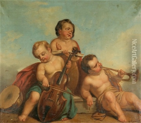 Trois Amours Musiciens Oil Painting - Emile Bouillot