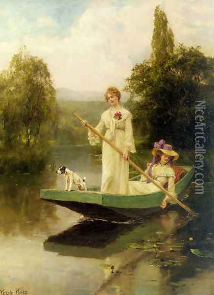 Two Ladies Punting on the River Oil Painting - Henry John Yeend King