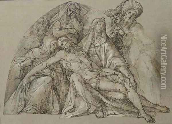 The Deposition with Saints Bernardino of Siena and Clare Oil Painting - Bartolomeo Passarotti