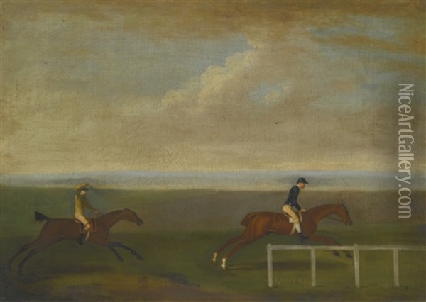 The Race Between Lord Bolingbroke's Lustre And Jenison Shafto's Alcides At The Beacon Course, Newmarket, 29th April 1761 Oil Painting - Francis Sartorius the Elder