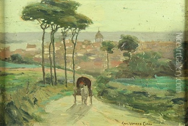 Horse And Wagon Leaving A Seaside Village Oil Painting - Charles Warren Eaton