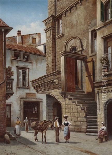 Vue De La Maison Du Balcon A Viterbo Oil Painting - Victor Carabain