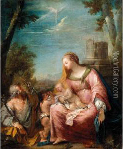 The Holy Family In A Landscape Oil Painting - Giovanni Antonio Guardi