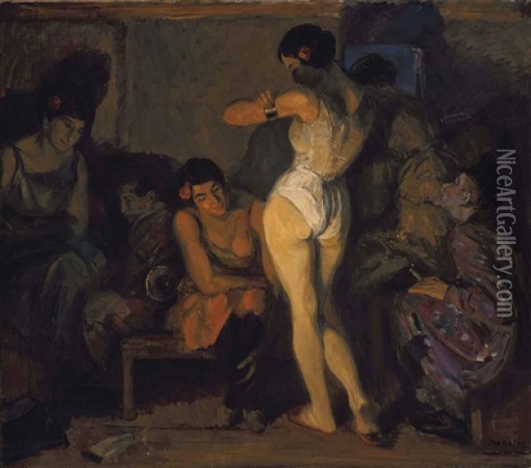 Clowns And Circus Performers Backstage Oil Painting - Amandus Faure
