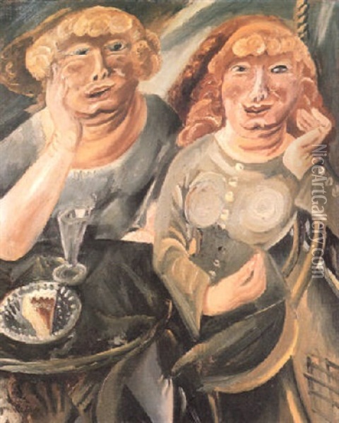 Two Sisters (im Cafe) Oil Painting - Paul Kleinschmidt