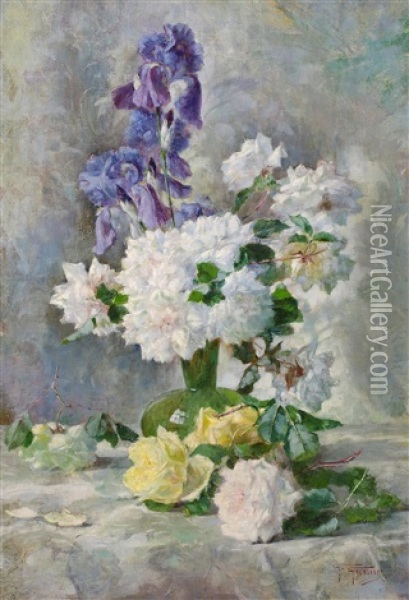 Blumenstilleben Mit Iris Und Buschrosen Oil Painting - Gioachimo Galbusera