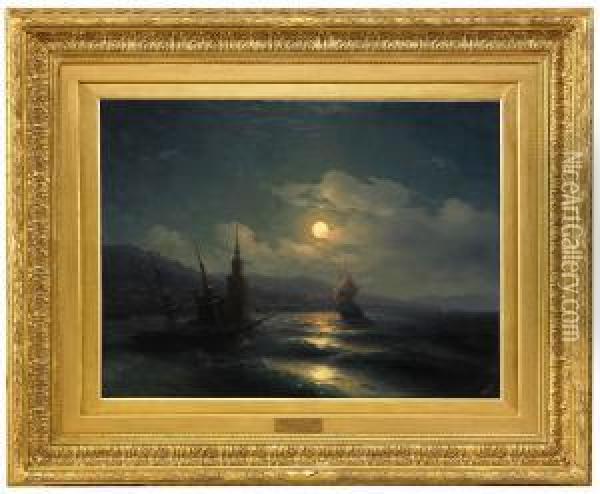 A Corner Of Constantinople From The Sea By Moonlight Oil Painting - Ivan Konstantinovich Aivazovsky