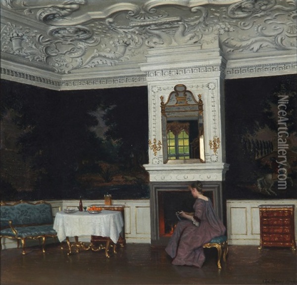 Interior, Presumably From Fredensborg Palace, Denmark Oil Painting - Adolf Heinrich Claus Hansen