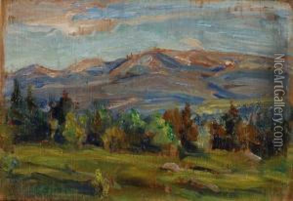 Sonnenbeschienene Bergkette Oil Painting - Georg Wichmann
