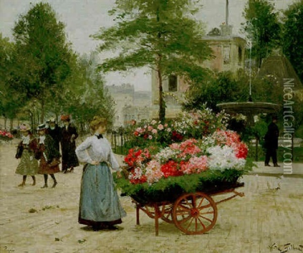 The Flower Seller, Place Pigalle, Paris Oil Painting - Victor Gabriel Gilbert