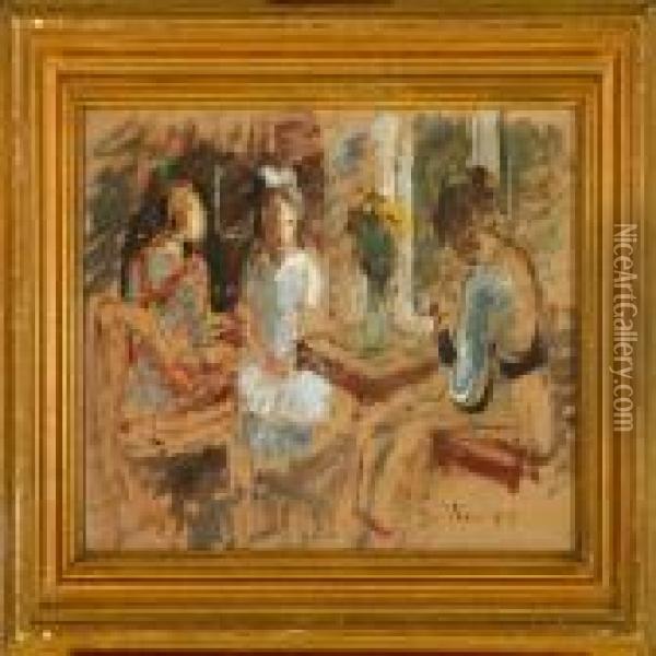 Interior With Three Girls Oil Painting - Ludvig Find