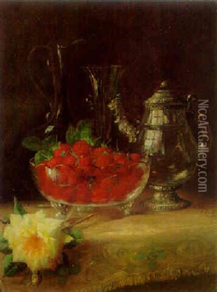 Strawberries And Still Life Oil Painting - Frederick M. Fenety