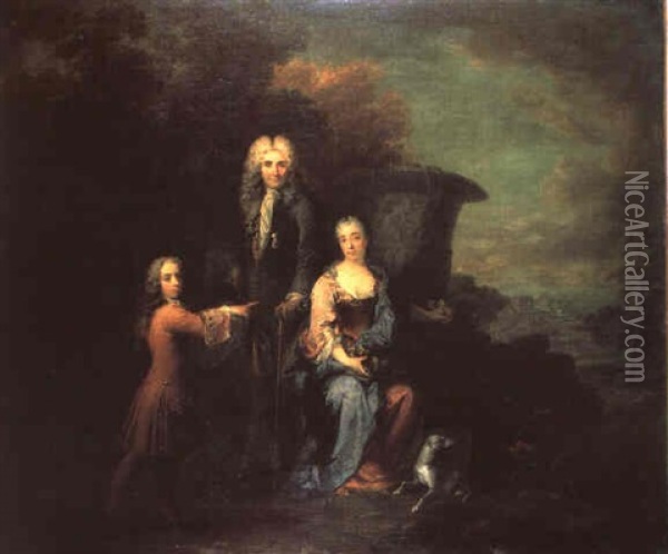 Portrait De La Famille La Tour Du Breuil Oil Painting - Robert Levrac-Tournieres