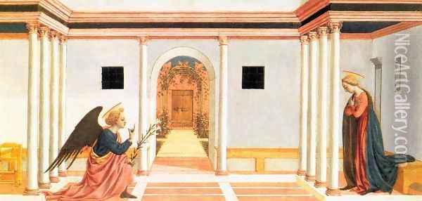 Annunciation (predella 3) c. 1445 Oil Painting - Domenico Veneziano