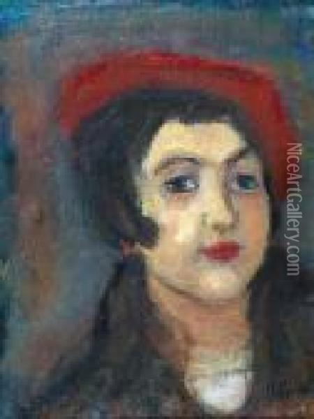 Portret Kobiety W Czerwonym Berecie Oil Painting - Henri Epstein