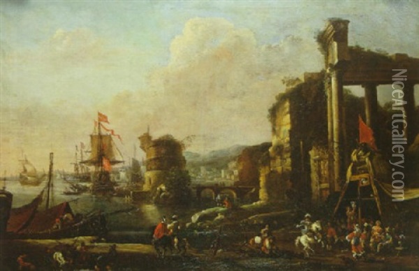 Caprice De Port Mediterraneen Oil Painting - Hendrich van Minderhout