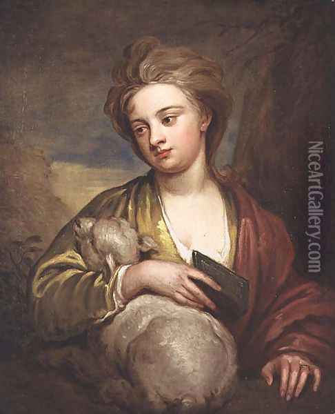 Portrait of Miss Voss as St Agnes Oil Painting - Sir Godfrey Kneller