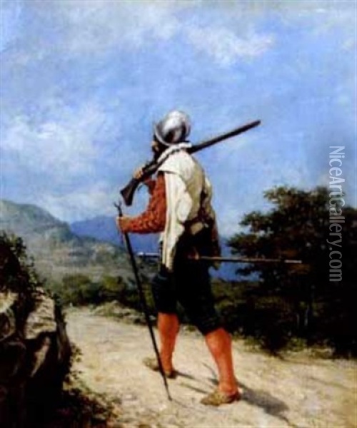 Musketier Auf Weg Marschierend Oil Painting - Emile Robellaz
