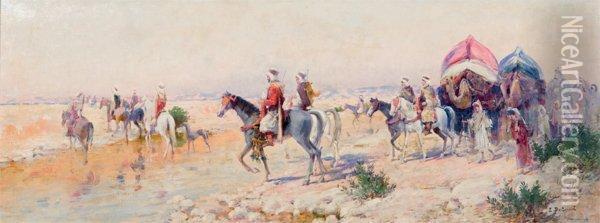 Caravane Traversant Un Oued Oil Painting - Louis-Emile Bertrand